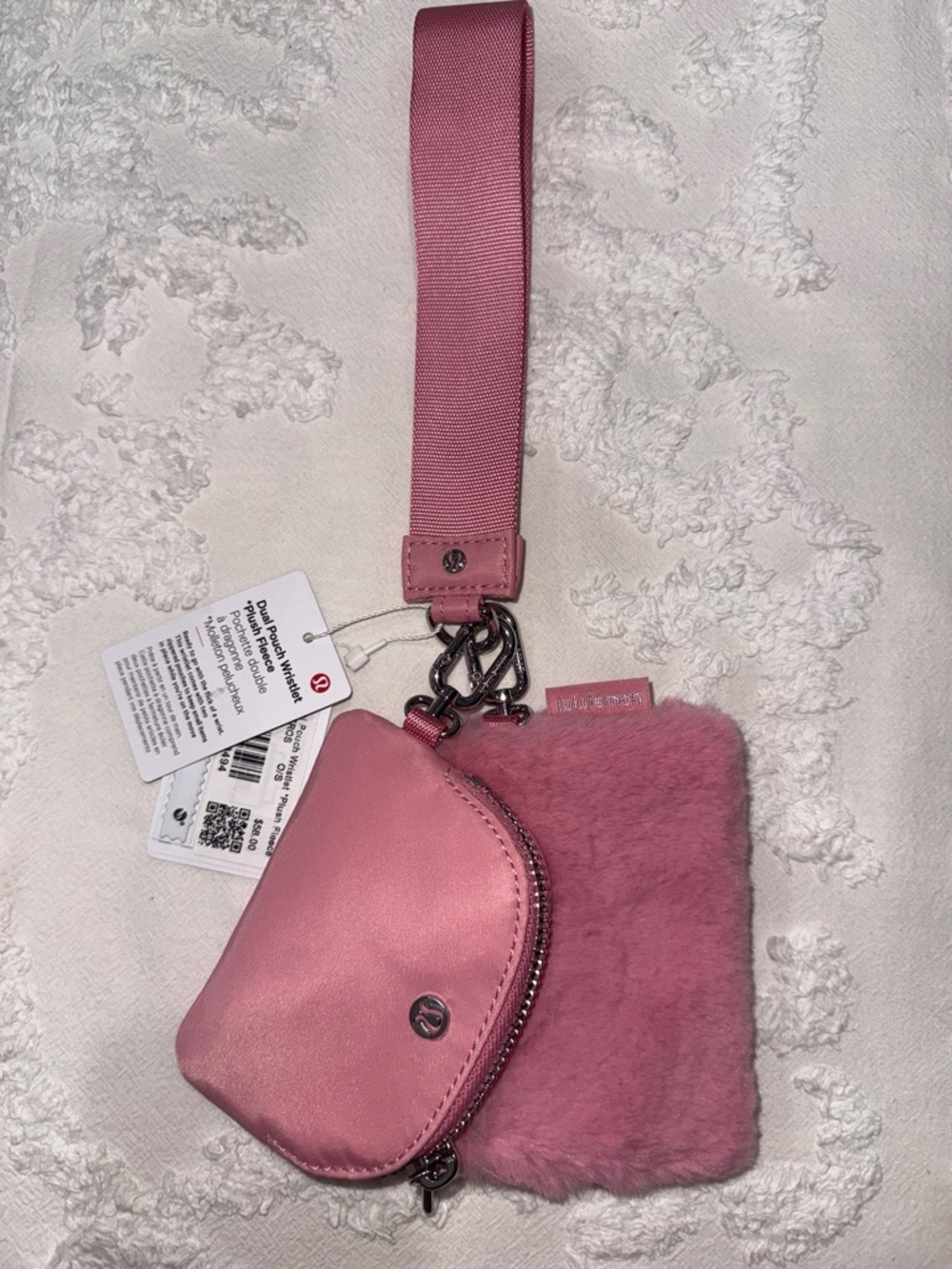 lululemon athletica Pink Wristlet Pouch Set with Faux Fur Card Holder